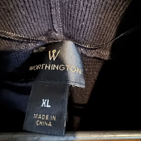 WORTHINGTON Black Cardigan Sweater XL Open Front Cocoon Cape Long Rib Knot - Picture 5 of 5